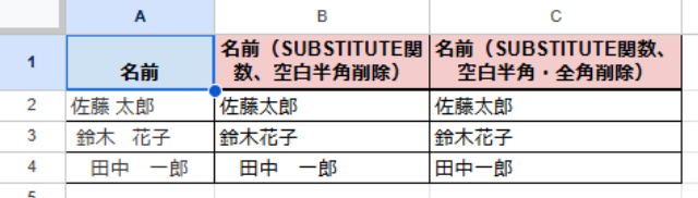 半角・全角空白をSUBSTITUTE関数で削除